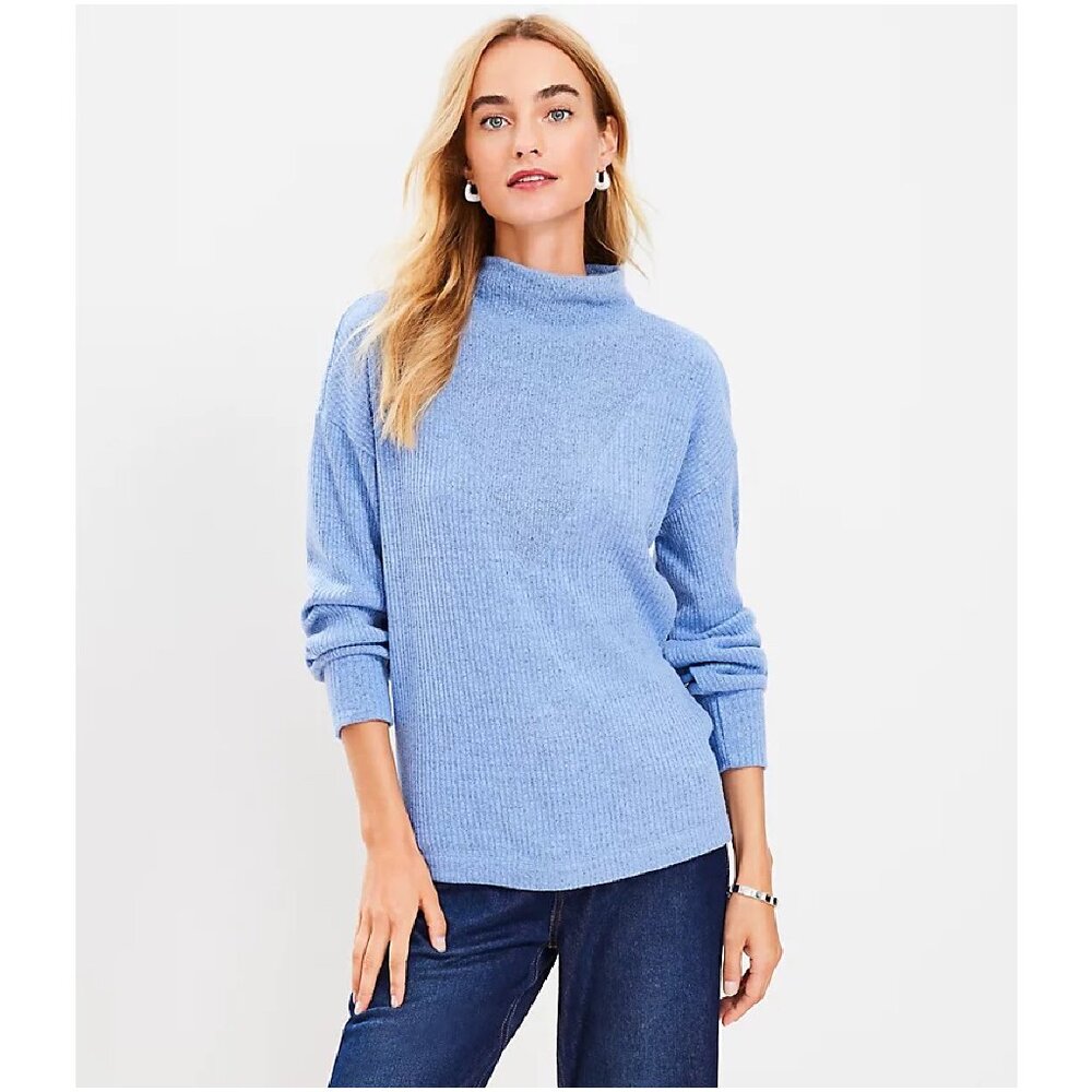 LOFT Ribbed Yoke Cozy Mock Neck Top